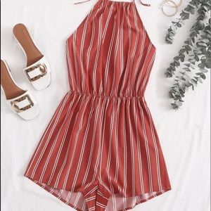 Tie back striped romper